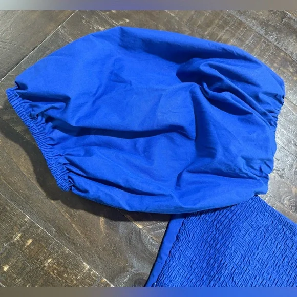 NWT Susana Monaco Blue Nocturnal Puff Sleeve Cotton Poplin Crop Top Sz M - Picture 6 of 11